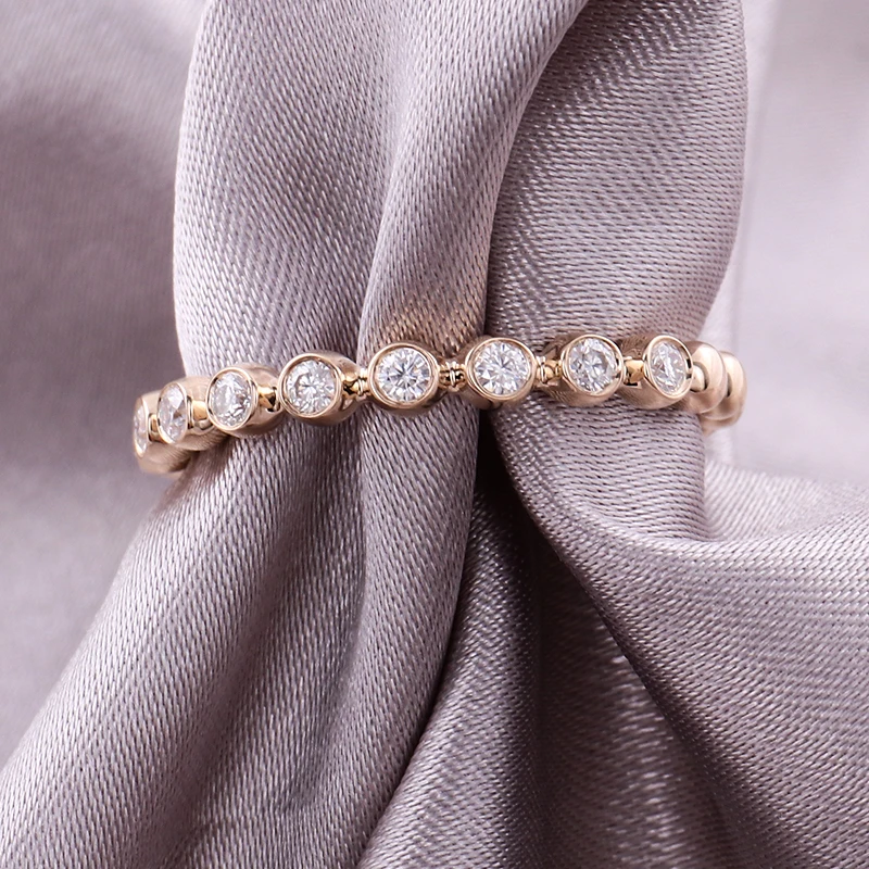 

Прованс 10K/14K18K Золото Вечность Обручальное Кольцо Круглый Муассанит Безель Набор Штабелируемое Кольцо для Женщин Изящное Свадебное Кольцо Ювелирные Изделия