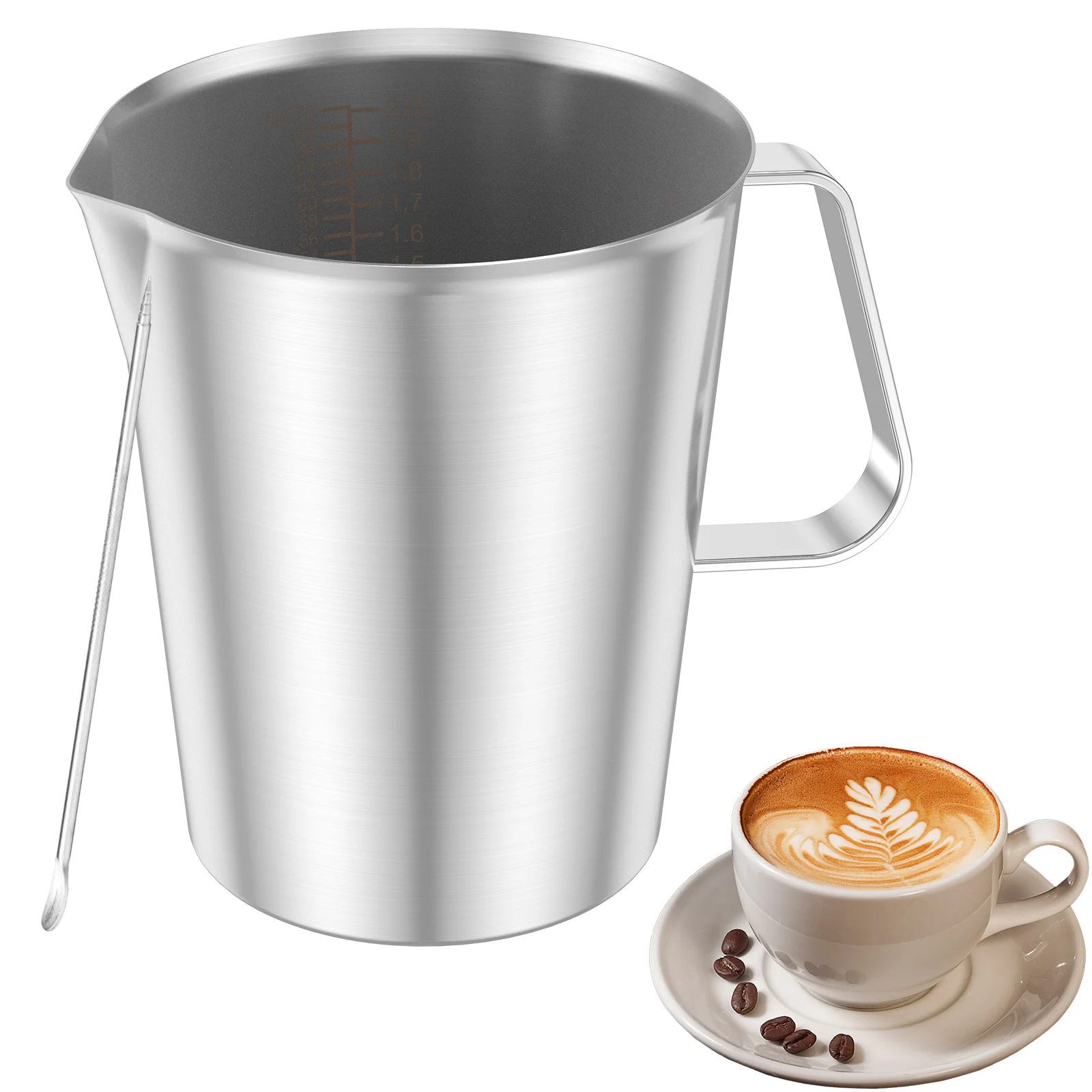 

Измерительная чашка для кофе, молока, латте из нержавеющей стали с иглой для латте, чашка из художественной шкалы, подходящая для кофейни и ресторанов