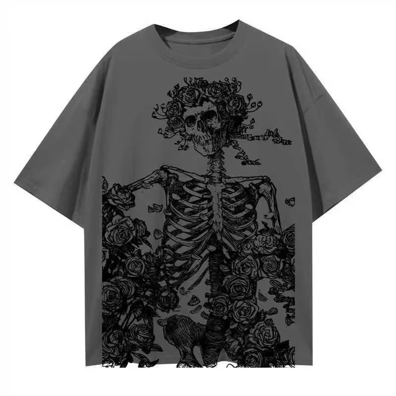 

2025 Summer New Arrival Unisex Cool Punk Style Skull Print T-shirt Loose Breathable and Comfortable Suitable as a Gift
