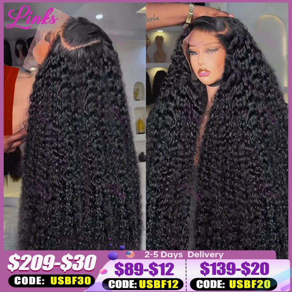 Links 30 40 Inch Deep Wave 13x6 HD Lace Front human hair Wig For Women 250 Density Brazilian Water Curly 13x4 Lace Frontal Wigs