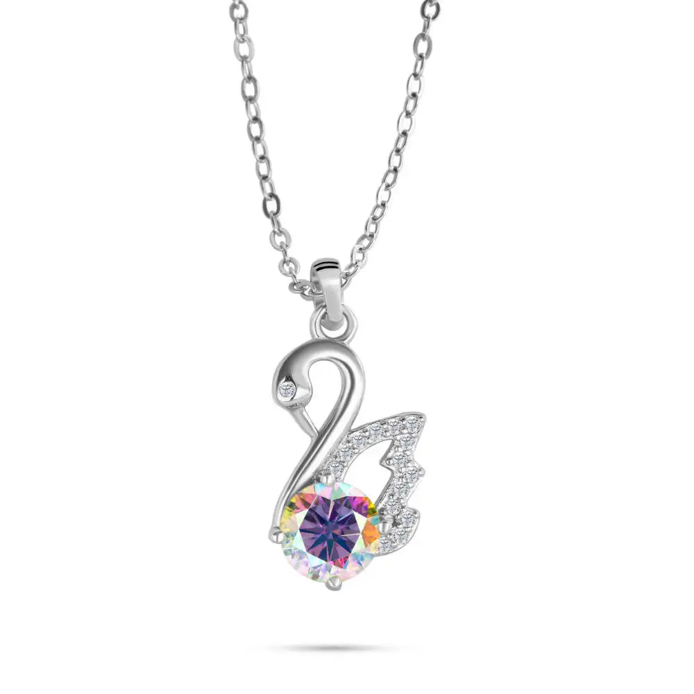 925 Silver Hollow Swan Shape Single Stone Pendant Necklace R