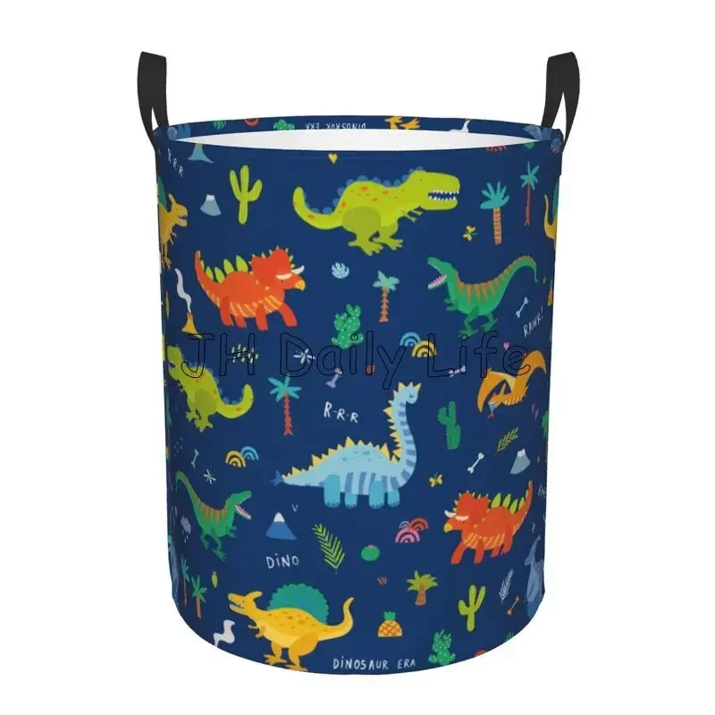 Cartoon Dinosaurussen Ronde Wasmand Grote Capaciteit Doek Wasmand Oxford Speelgoed Organizer voor Thuis Dorm Decor