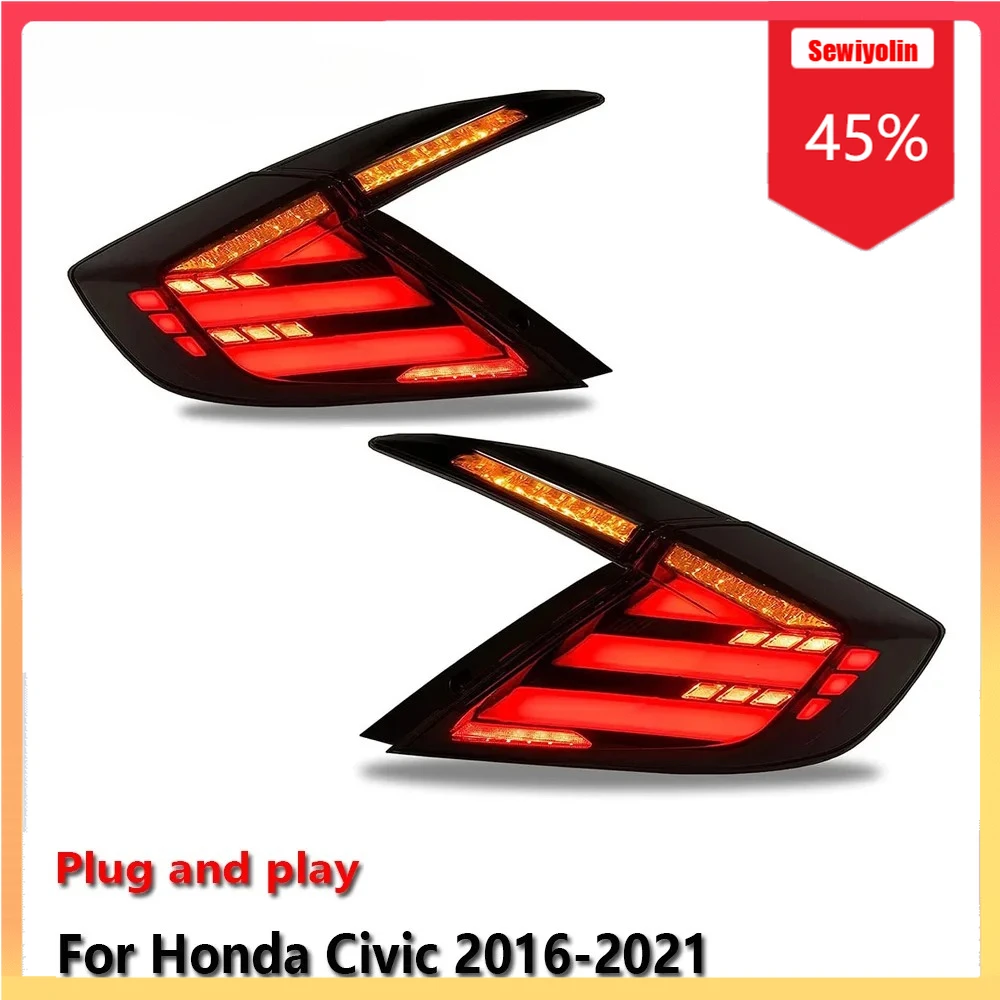 

Автомобильный светодиодный задний фонарь, автомобильные детали для HONDA Civic 2016-2021, авто противотуманные DRL, стоп-сигнал, указатель поворота, Plug and Play