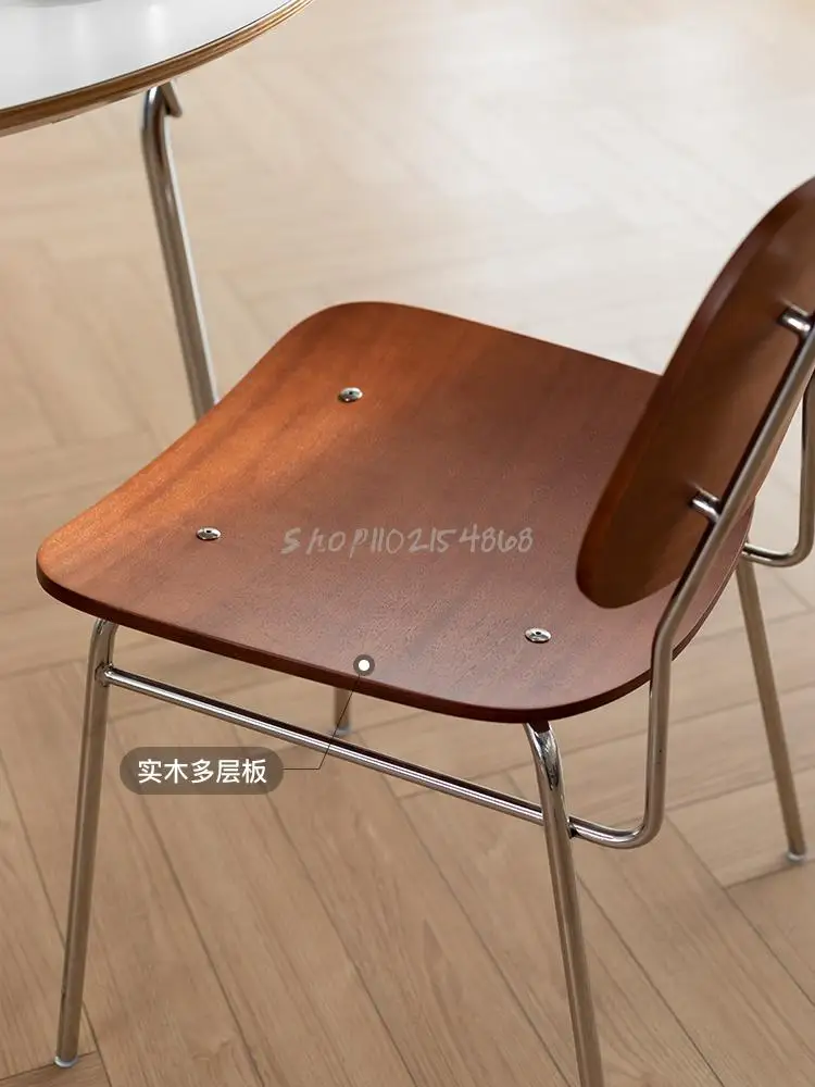 

New Nordic restaurant solid wood retro dining chair leisure chair vintage wooden back simple stainless steel desk chair