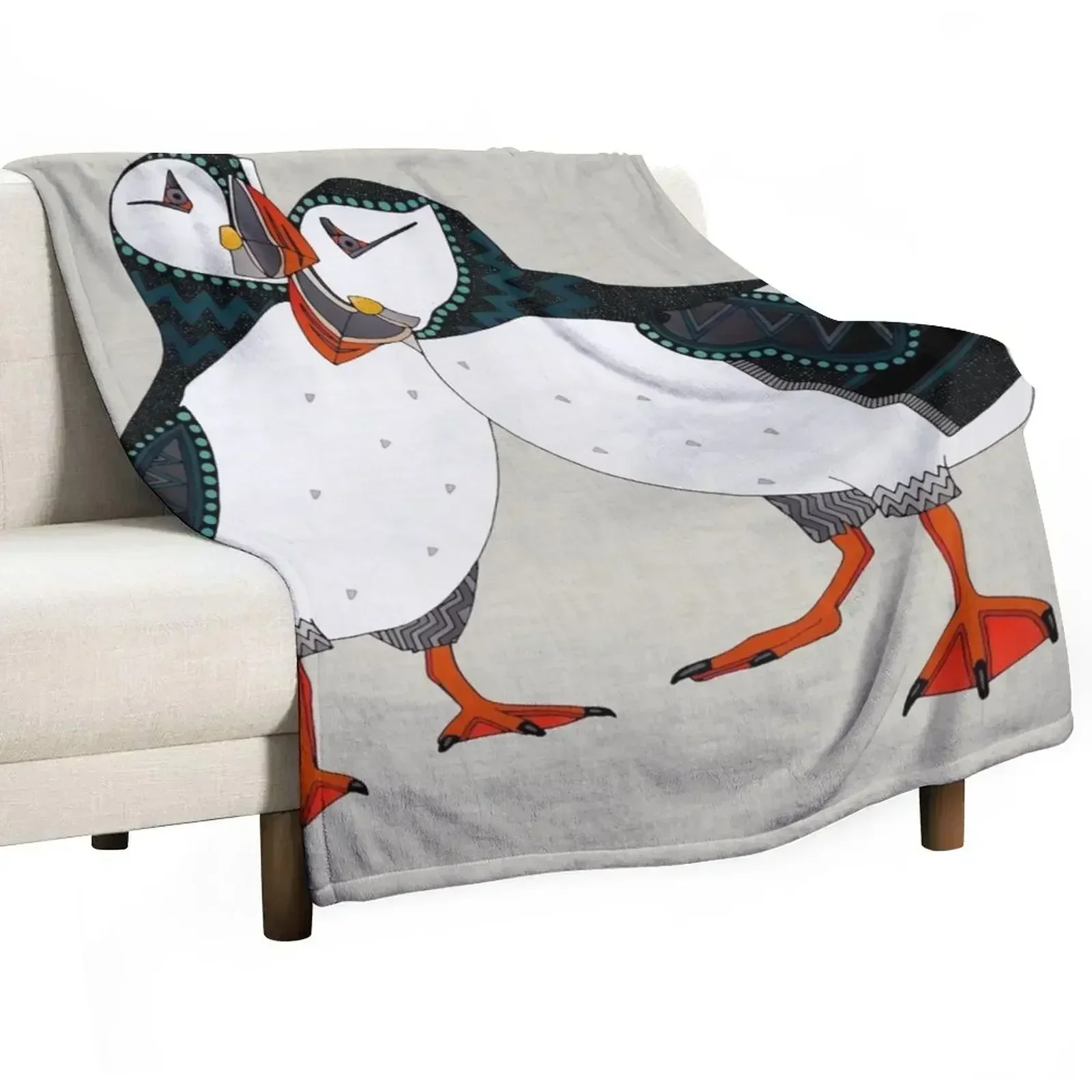 puffin pair warm grey Throw Blanket Stuffeds Hairy Cute Plaid Luxury Throw Moving blankets and throws Blankets
