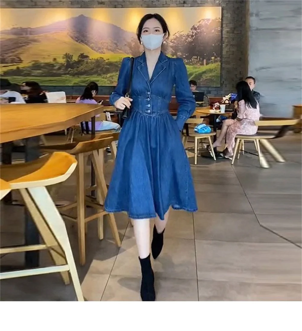 

2024 Women's dress design small niche large size denim dress femininity small fragrance autumn new waist dress tide