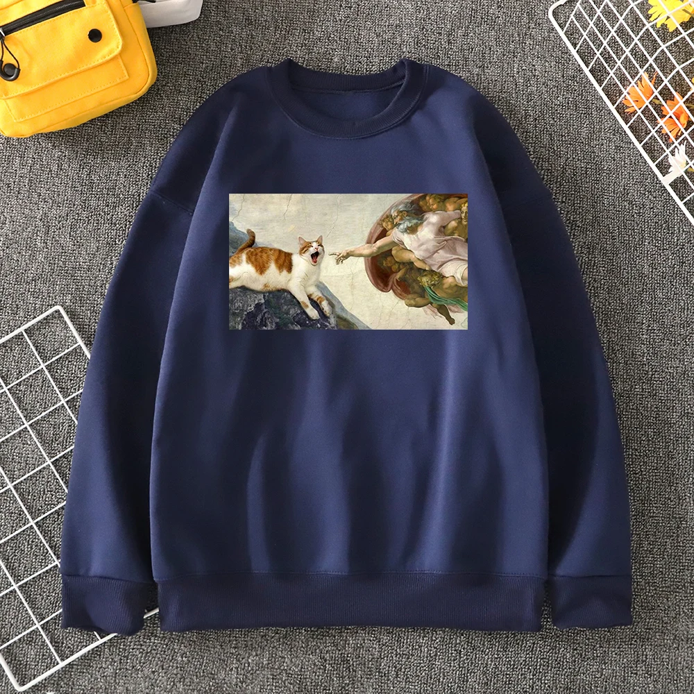 

An Orange Cat Spoofs A Classic Painting Male Hoodie Casual O-Neck Streetwear Personality Casual Sportswear Sports Loose Top Men