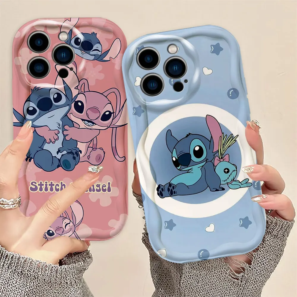 Cartoon D-Disney Cute Stitch 3D Wave Phone Case For iPhone Apple 16 15 14 13 12 11 X XS 8 7 SE Pro Max Plus Soft Silicone Case 