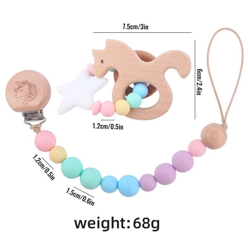 Baby Rattle Bracelet Teether Pacifier Chain Clip Infants Wooden Teether Bracelet Nursing Chewing Infant Nipple Holder