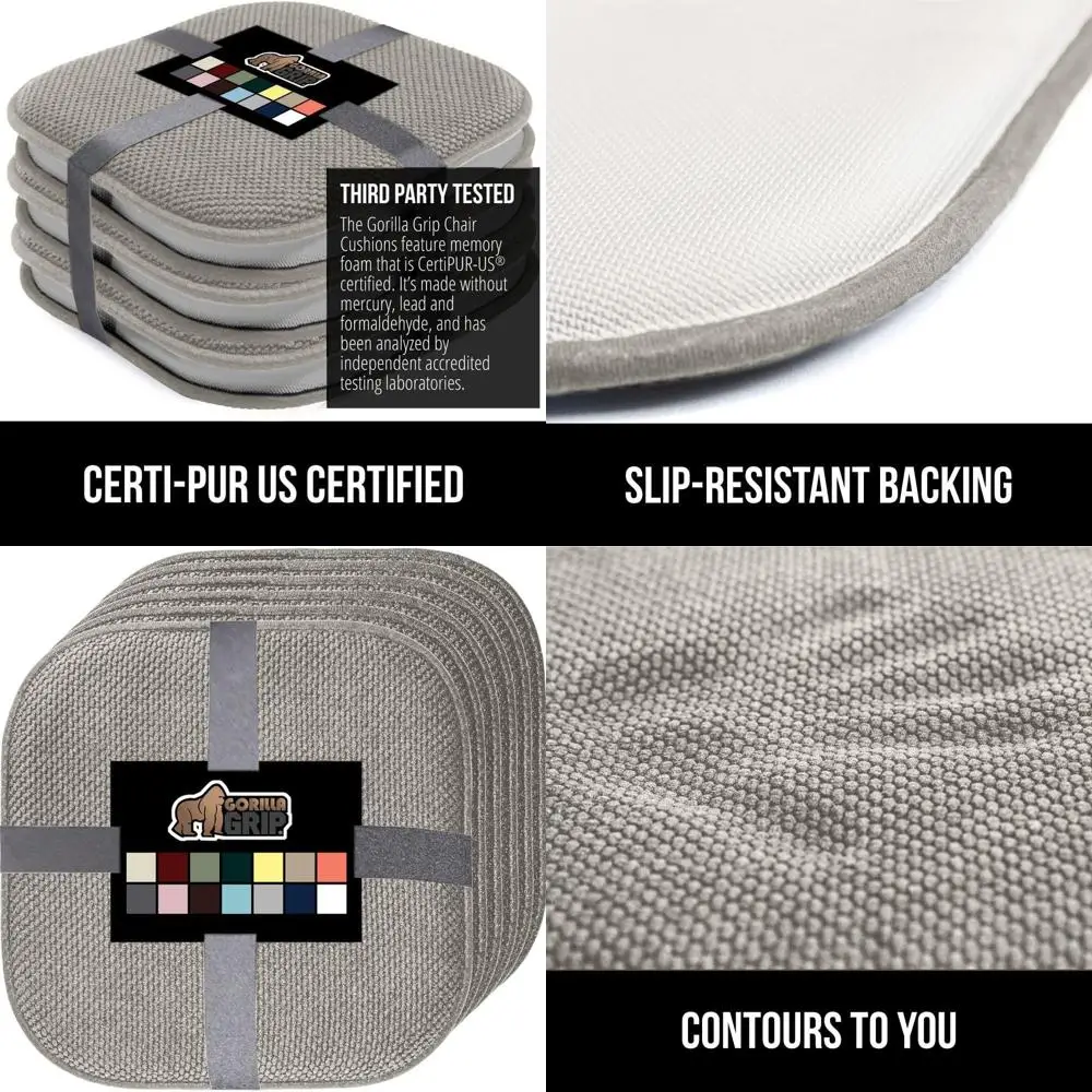

Set of 6 Non-Slip Memory Foam Chair Cushions, 16x16 Inches, Light Gray, Suitable for Dining, Kitchen, Office, and Rocking Chairs