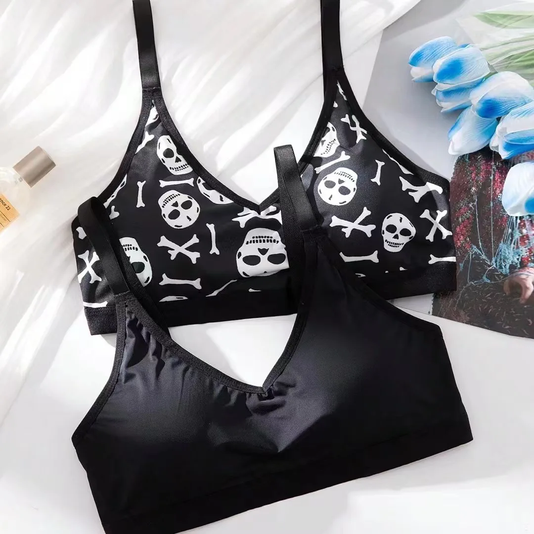 Halloween skull bra Women\'s Sexy Seamless Comfortable Underwear Without Steel Ring  Bra Thin Section Vest style lingerie bra