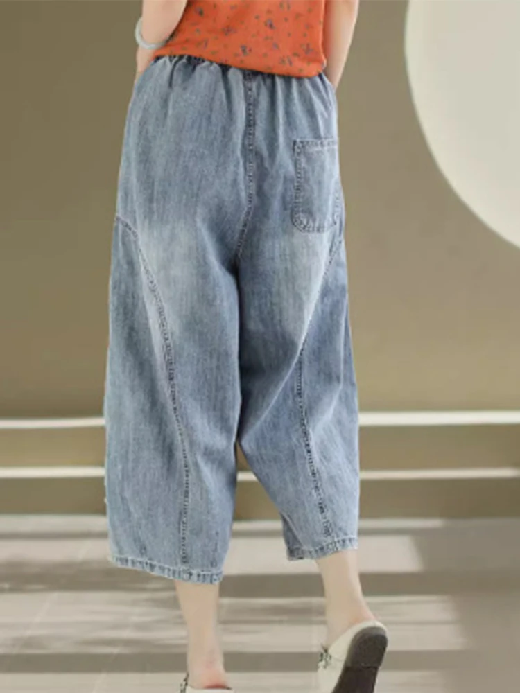 Max LuLu pantaloni in Denim con ricamo moda estiva da donna Jeans elastici per il tempo libero larghi da donna pantaloni Harem eleganti Vintage