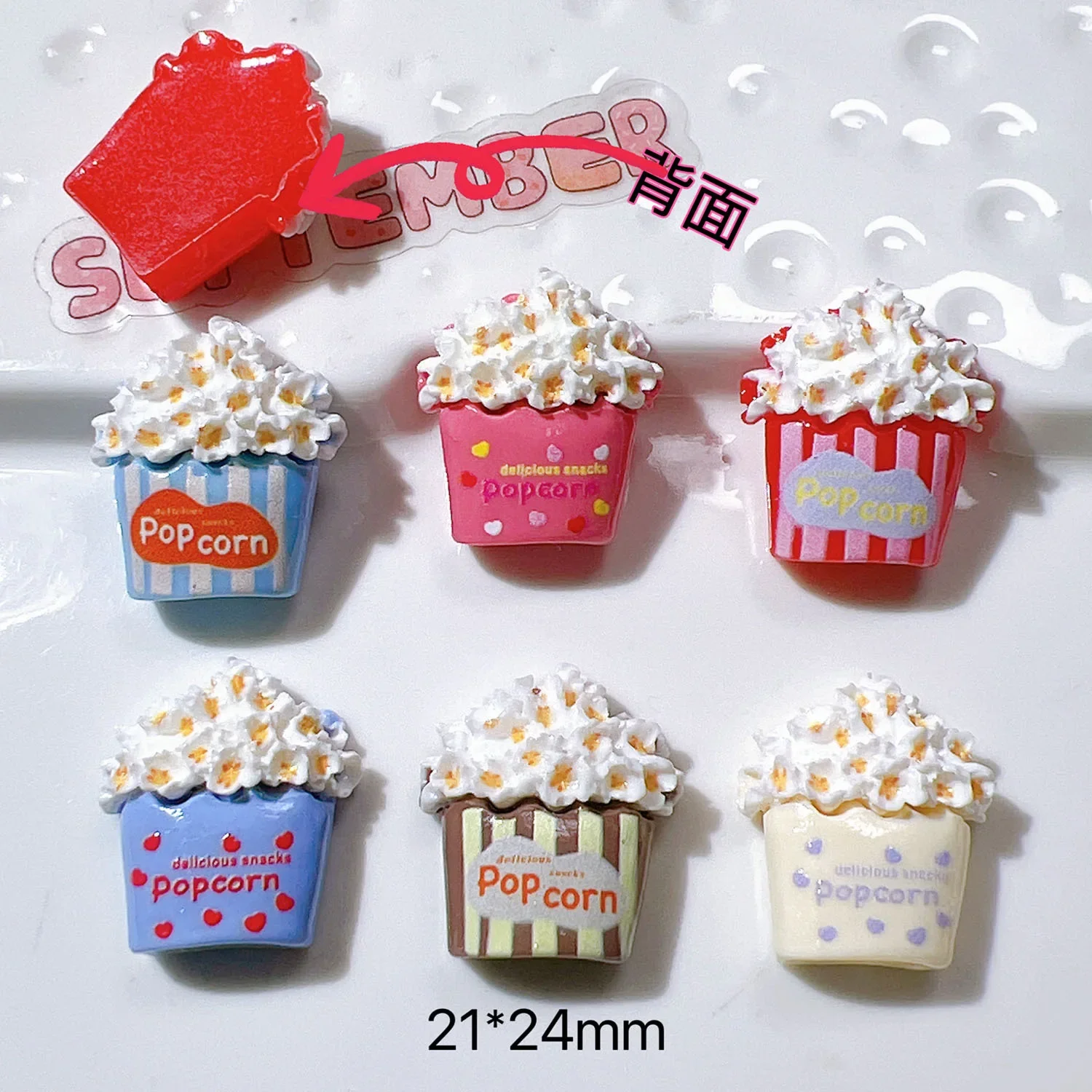 6pcs Kawaii Colorful Cartoon Food Toy Popcorn Flat back Resin Scrapbook Figurines DIY Home Decor Crafts
