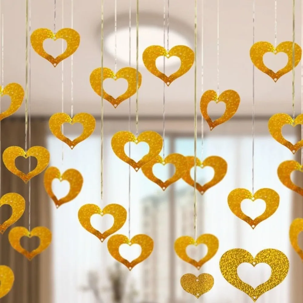DIY Valentine's Day Love Pulling Laser Sequin Rain Curtain Pendant Heart String Garland Plastic Decorations