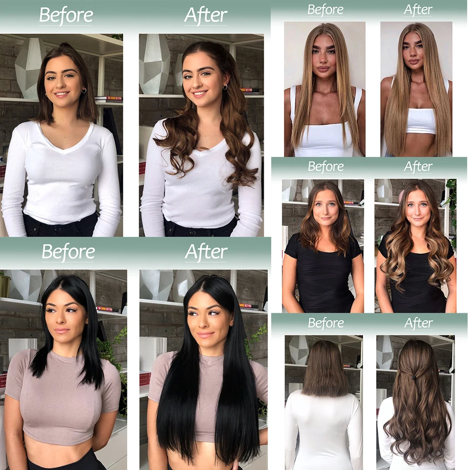 Extensión de cabello natural sin clips, cabello sintético largo y lacio, tono rubio y negro mezclado, postizo para mujer 5