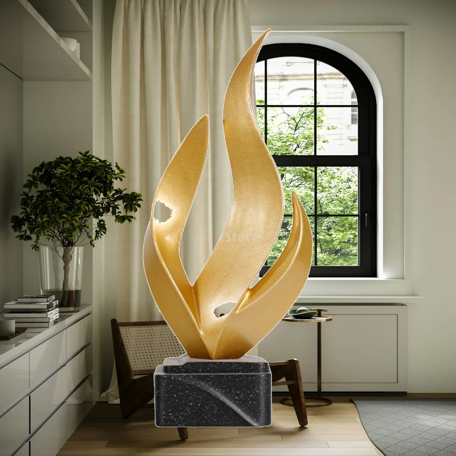 Nordic Style Gilded Flame Figurine Display Cabinet Ornaments for Home Decor Luxury Desk Accessories
