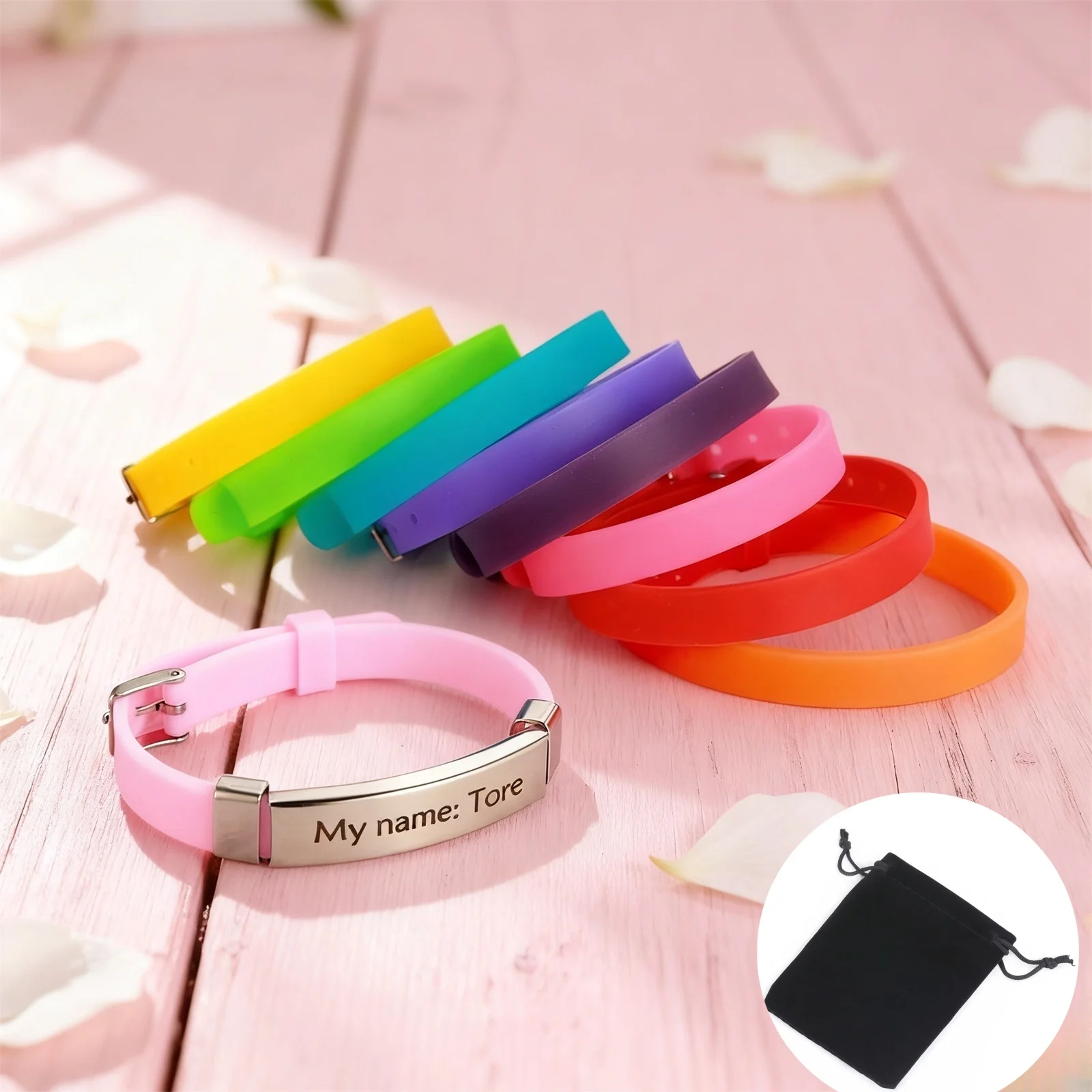 Customized Personalized Name Phone ID Symbol Silicone Bracelet Stainless Steel Adjustable Bracelet Fashion Jewelry Gift