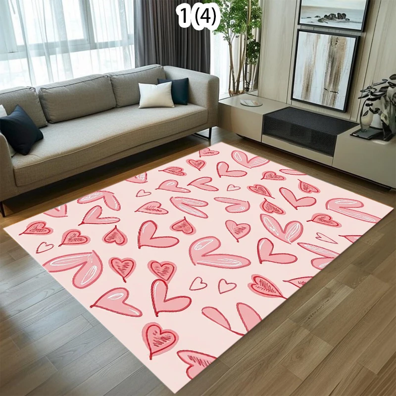Niedlicher Herz-Wohnzimmerteppich, handgezeichnetes Liebesmuster, Heimdekoration, Teppich, weiche, rutschfeste Bodenmatte für Schlafzimmer, Flur, Küche