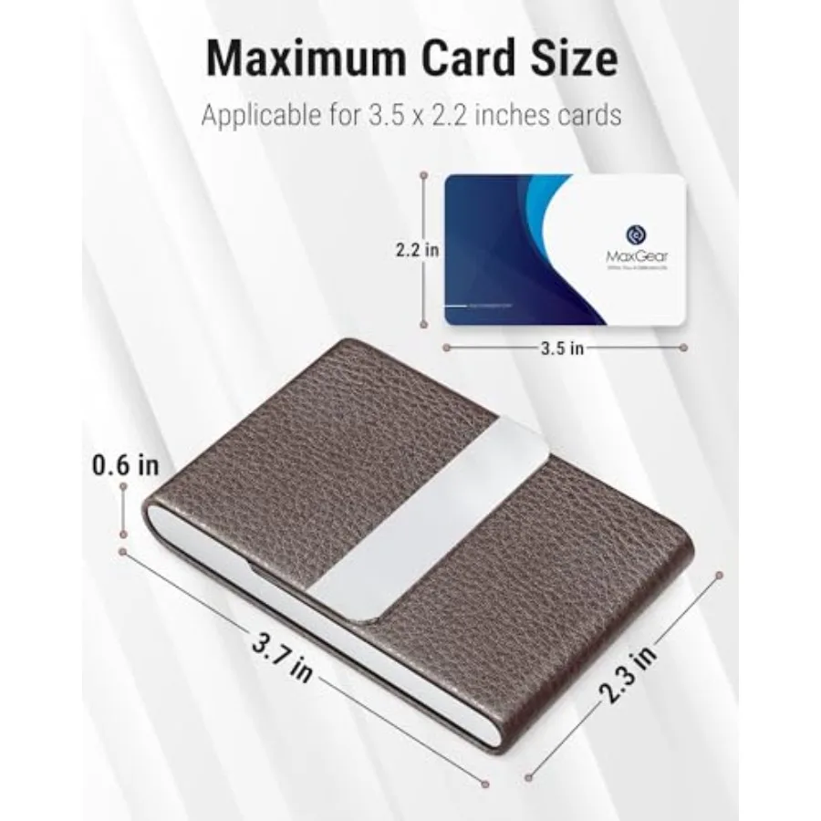 Business Card Holder, PU Leather Business Card Case, Stainless Steel Interior, Magnetic Closure, RFID Blocking, Holds 15 25 Sta