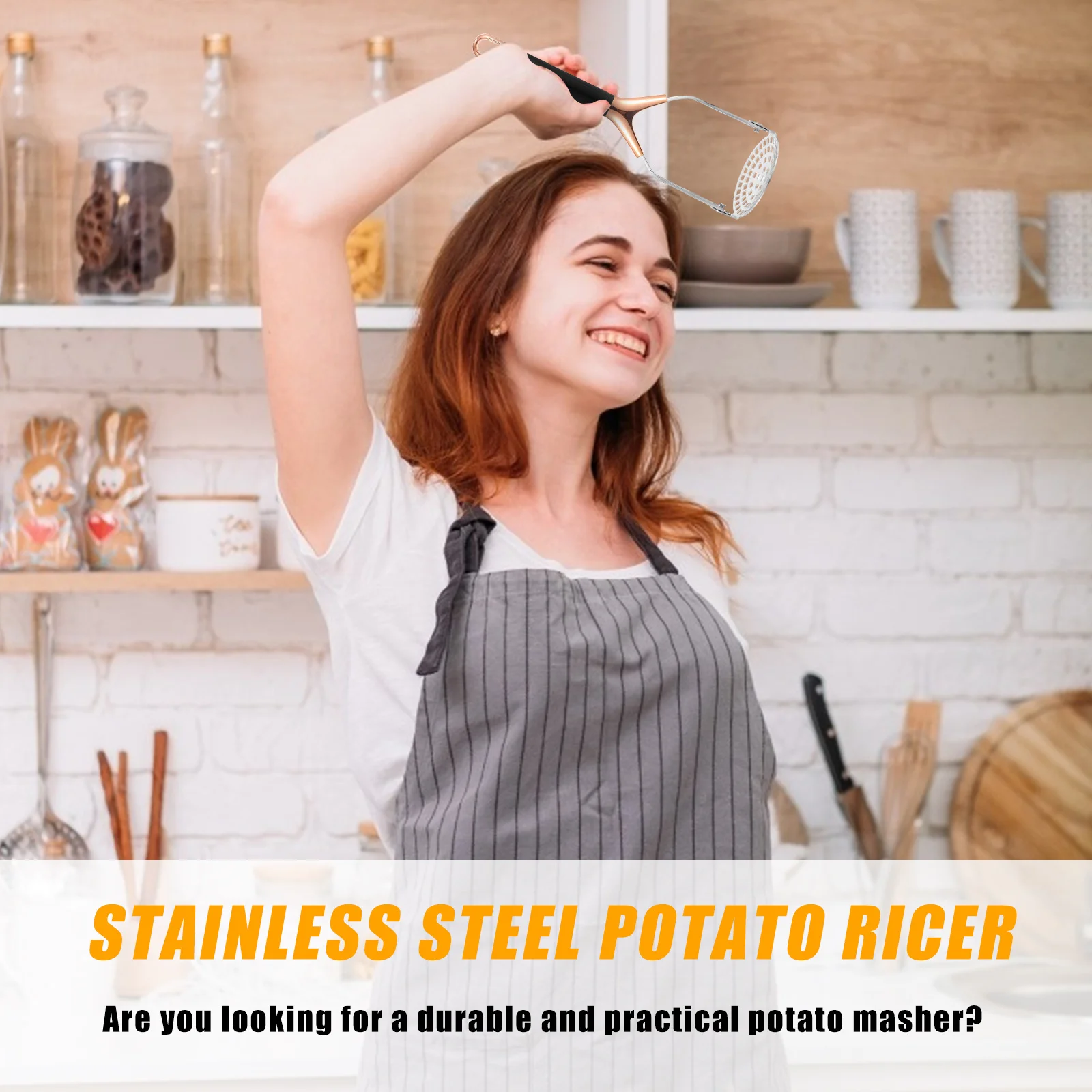 

1Pcs Manual Potato Presser Stainless Steel Masher Tool for Mashing Potatoes Vegetables Fruits Non Slip to Use Kitchen