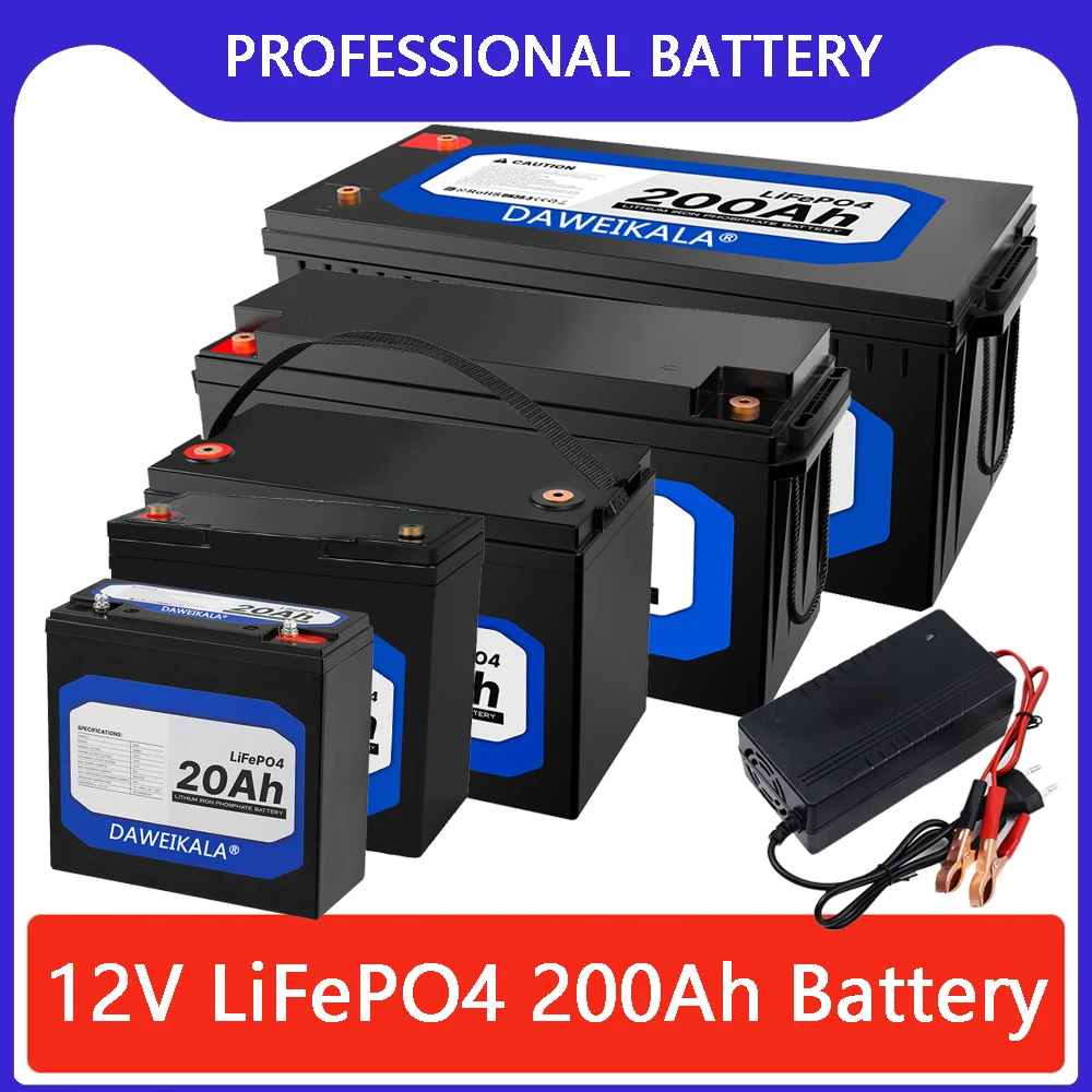 

12V battery 20Ah 50Ah 100Ah 150Ah 200Ah LiFePo4 Battery Pack Lithium Iron Phosphate Batteries Built-in BMS For Solar Boat