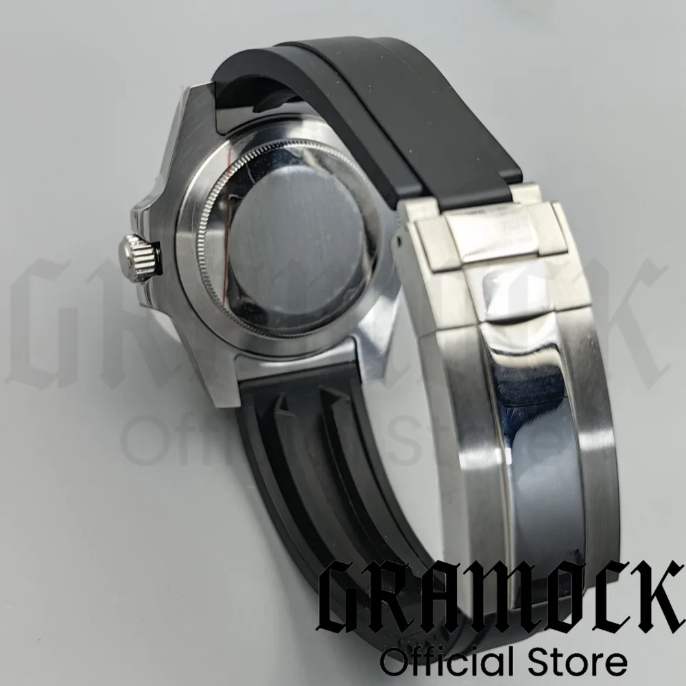 Gramock NH35 Black Dial 40mm Mechanical Dive Watch Men Waterproof Lume Sapphire No Date Window New Curved End Link Rubber Strap