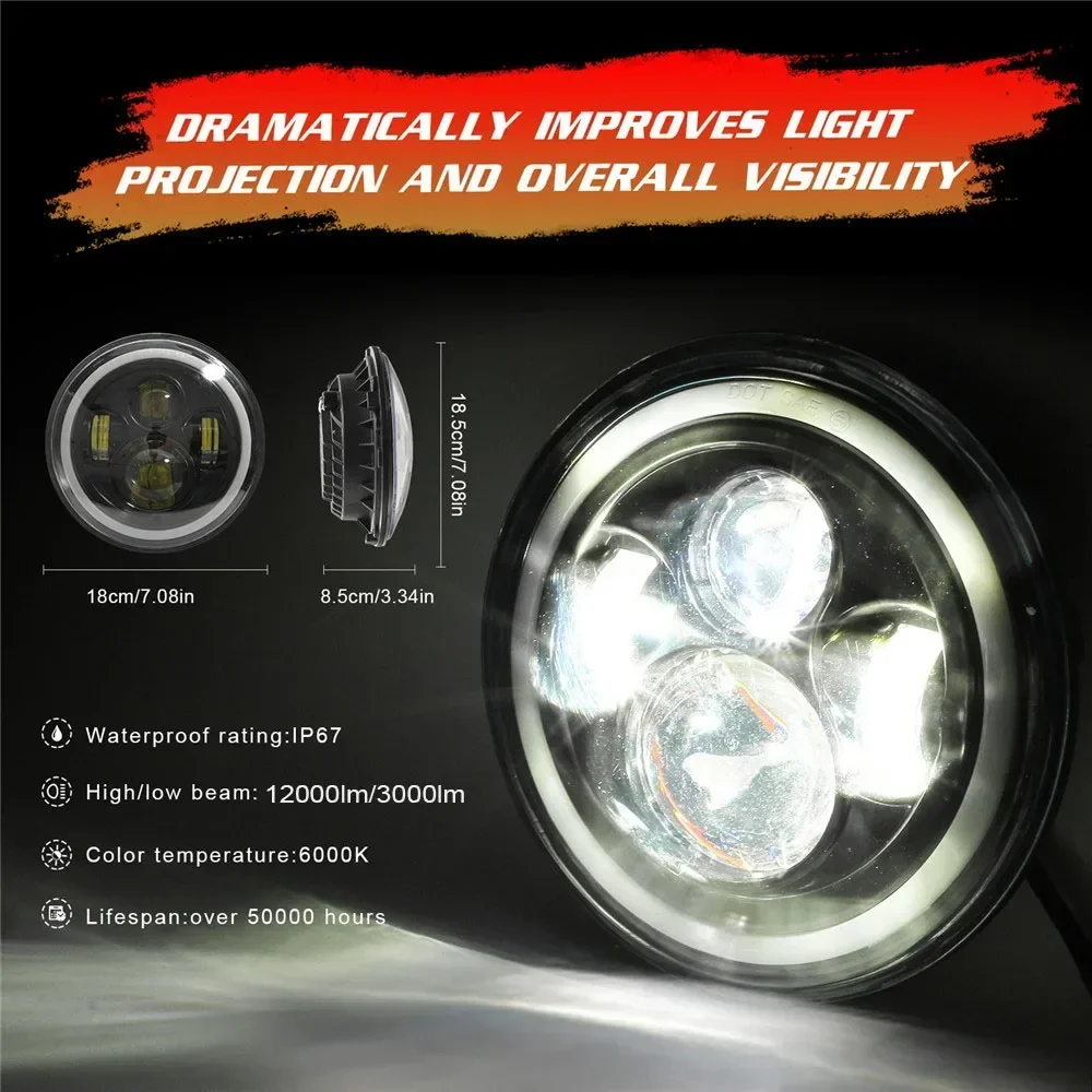 

Full New 1 Pair 7 Inch H4 LED Headlights DRL Hi/Lo Beam 50W 30W Halo Ring Amber Angel Eye For Niva Motorcycle Lada Offroad 4x4 U