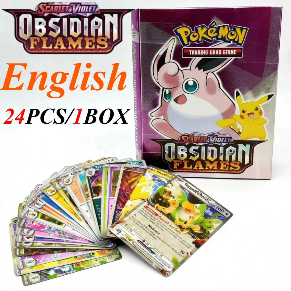 Pokémon Englisches Sammelkartenset 24 Stück Papierbox Obsidian-Flammen-Kollektion Überraschungstüte Anime-Stil Karten Sammelkarten Kampfkarten