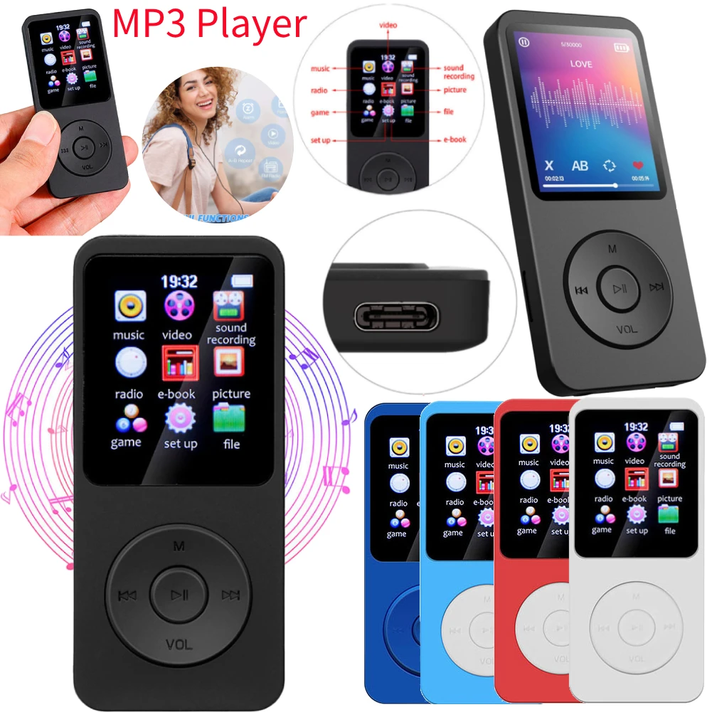 1.8 Inch MP3 Player HiFi Lossless Music Player Type-C Walkmen Bluetooth 5.0 E-Books Recording Support FM Radio Music Player