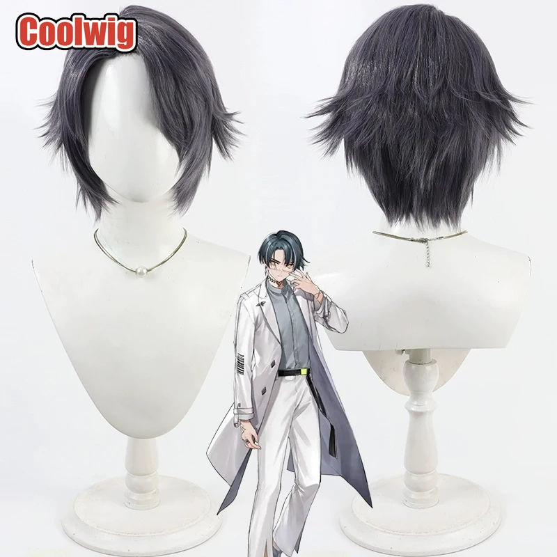 Coolwig Synthetic Hair 1Nm8 Itsuki Cosplay Wigs Paradox Live 1Nm8 Itsuki 30cm Short Straight Dark Gray Men Wig Heat Resistant