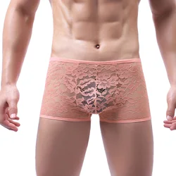 CLEVER-MENMODE Underwear Lace Boxers Men's See Through Erotic Lingerie Mesh Underpants Bulge Pouch Panties hombre Boxer Shorts