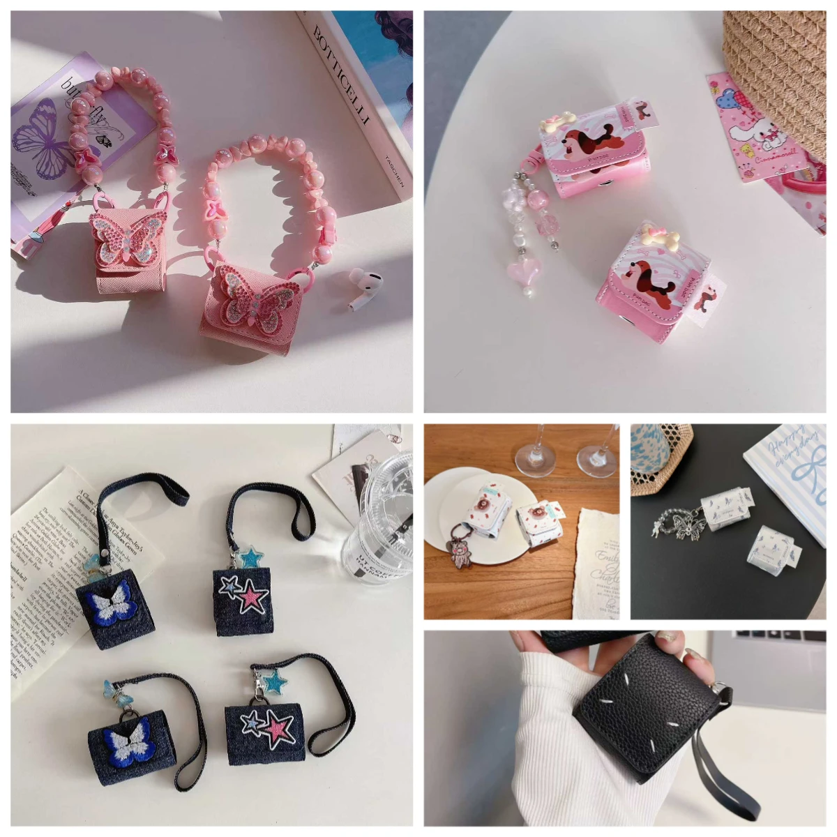 Etui na AirPods 1 4 3 2 Pro 2 AirPods Pro3 2025 Nowe Skórzane Etui z Kreskówkowym Psem Niedźwiedziem Kotem Myszką Motylem Gwiazdą Pokrowiec na Słuchawki z Paskiem
