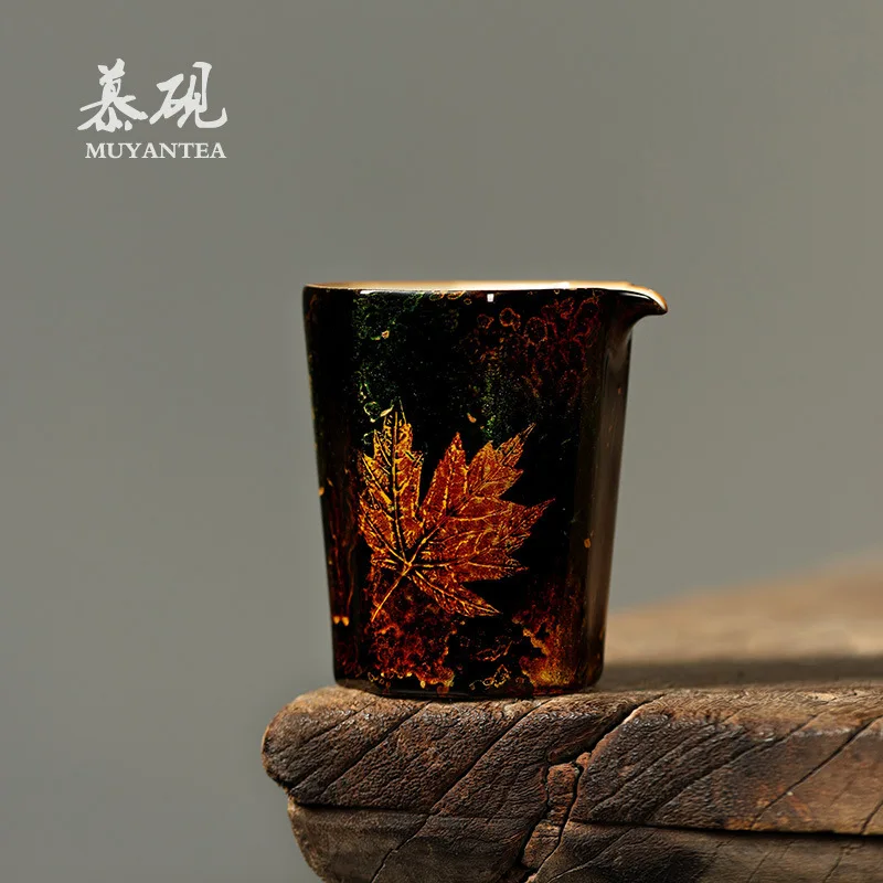 Mu Yan Japanese-Style Maple Leaf Cup, Creative Handmade Lacquer Dispenser, Ru Kiln Kung Fu Tea Set, Lacquerware Fair Cup