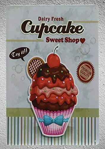 Letrero Metálico de Hojalata para Panadería, Pastelería, Tienda de Pan y Cupcakes, 20x30cm (8x12 Pulgadas)