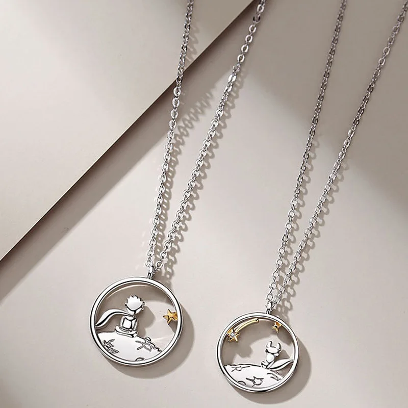 Couple Necklaces Little Prince Fox Pendant Titanium Steel Glossy Chain Necklace Valentine\'s Day Anniversary Jewelry Gift