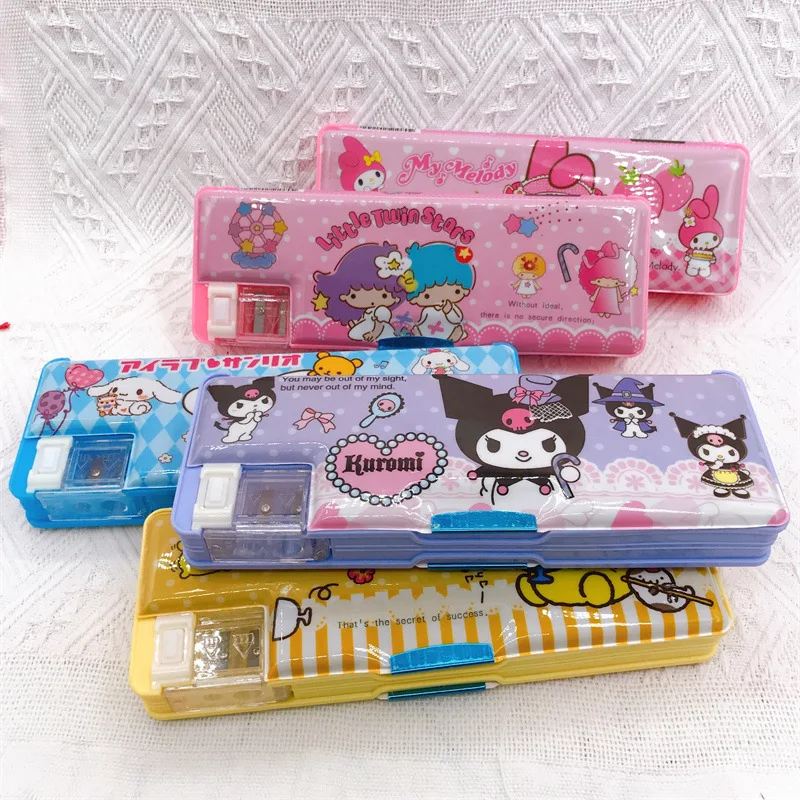 Kawaii Anime Cinnamoroll Kuromi My Melody Cute Cartoon Double Sided Pen Box Stationery Box Student Pencil Box Birthday Gift