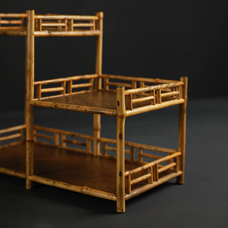 Spring Merlot Bamboo Tea Shed Bamboo Bogu Rack  Set Wenplay Shelf  Room Storage Ceremony Accessories Zen