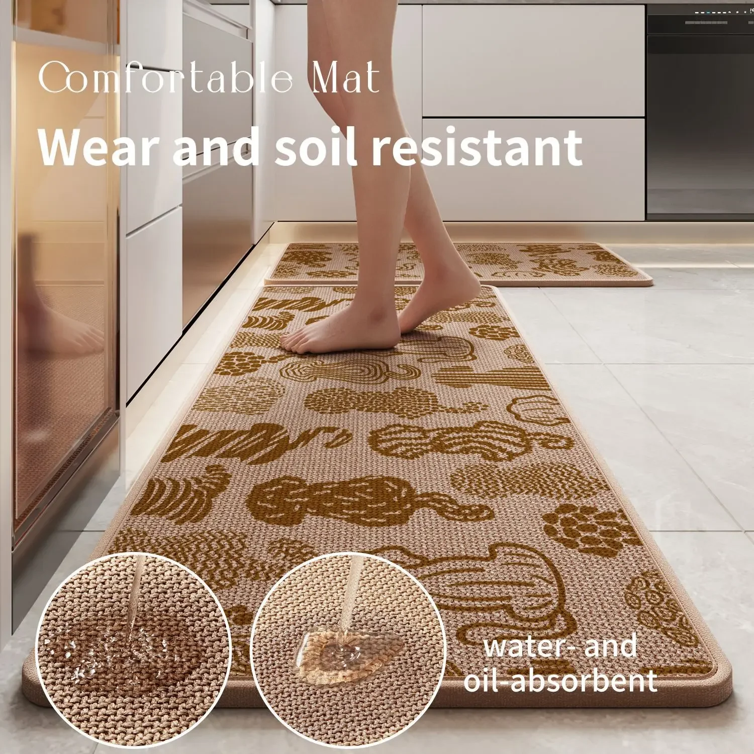 Non-Slip Kitchen Rug Super Absorbent, Woven Printed Stain-Resistant Floor Mat Doormat, Rubber Backing Long Mats for Kitchen
