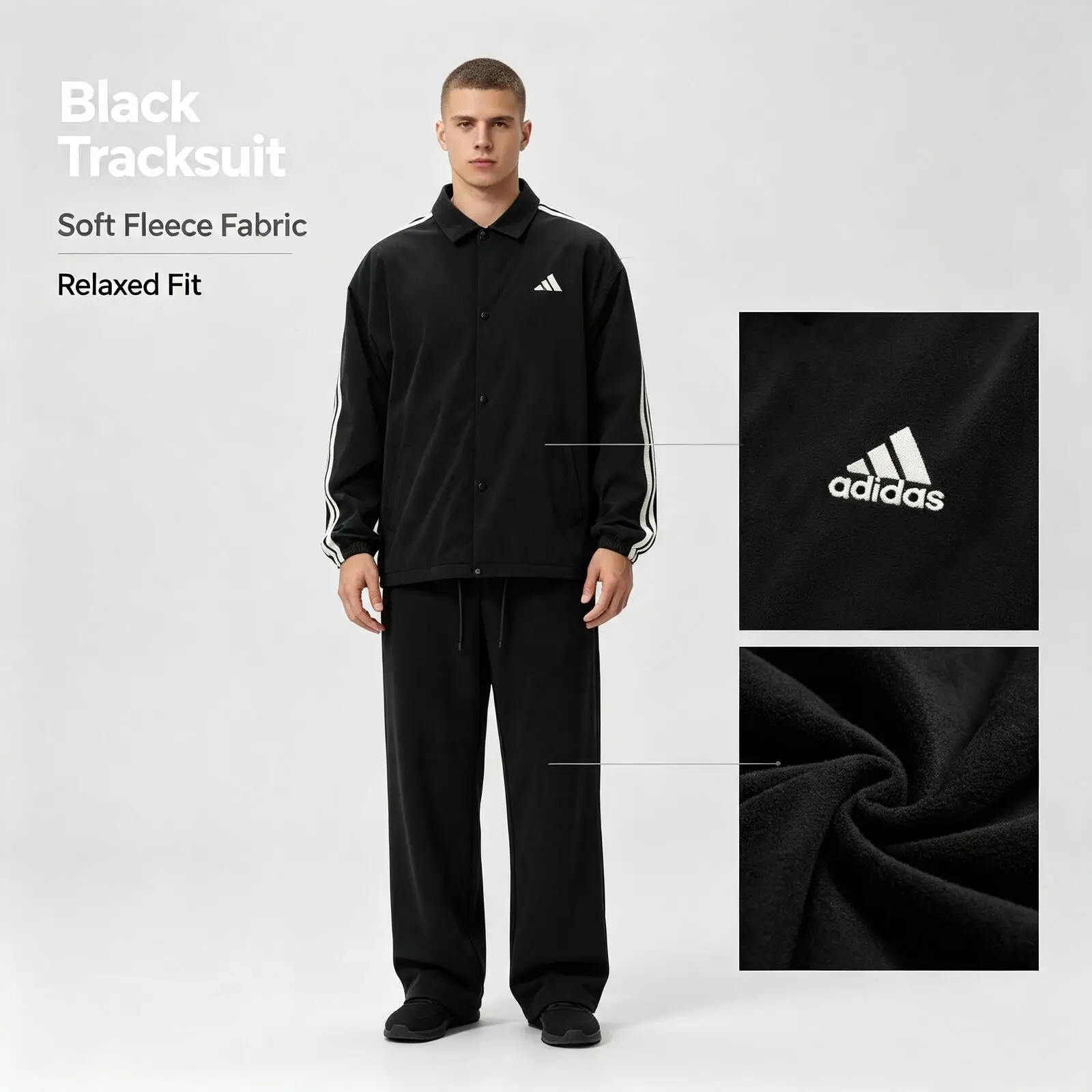 Adidas Black Tracksuit Women 2-Piece Soft Fleece Casual Sport Set Hoodie Sweatpants Loungewear Fashion Woven Jacket Kr2499