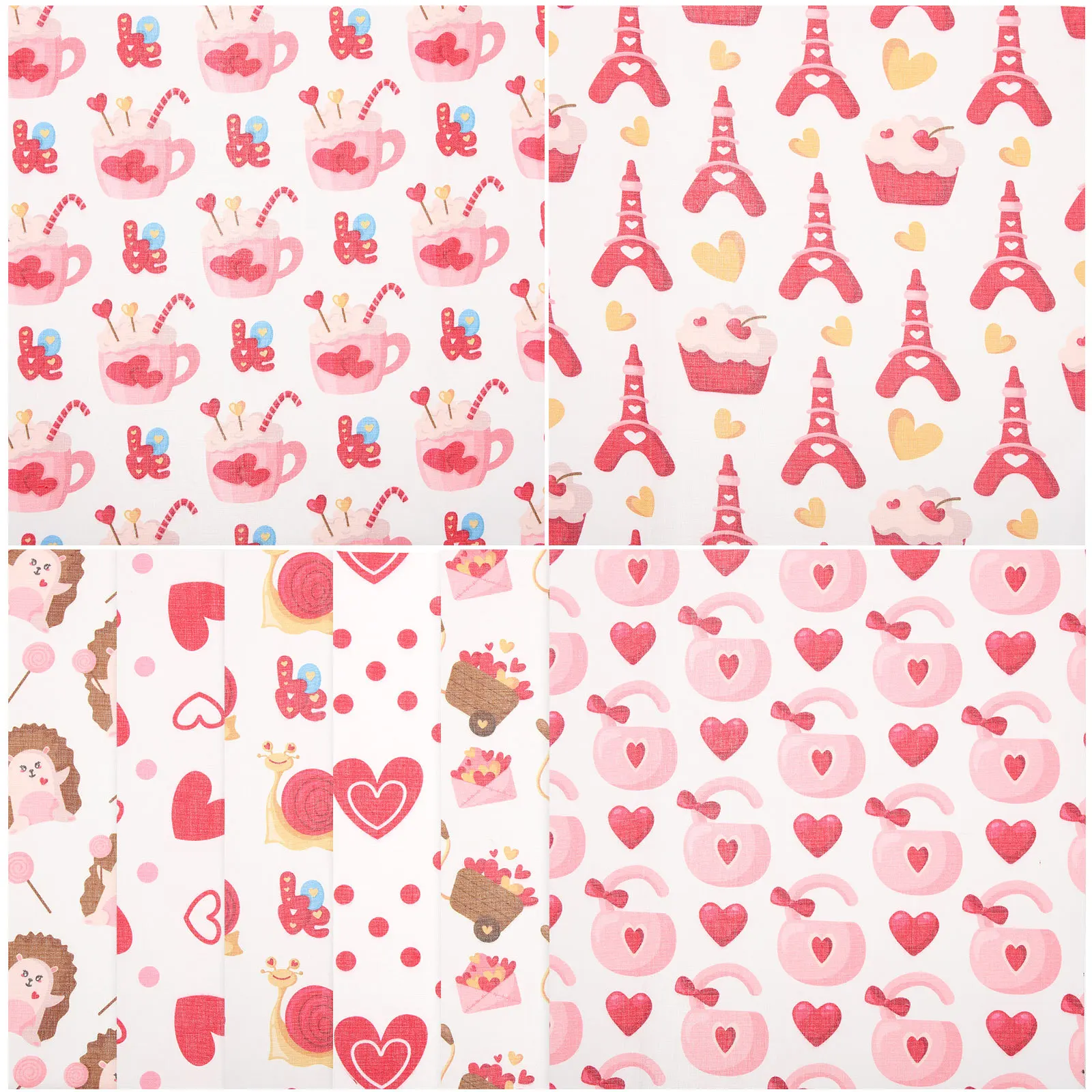 

8pcs Heart Printed Cotton Fabric Sheets for Valentine's Day DIY Patchwork Sewing Craft Quilting Decor Wedding Party Supplies