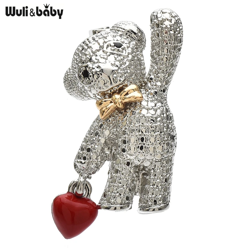 Wuli & baby adorável urso de natal broches pinos 2 cores metal tomando ouvir-saco urso-balão para roupas femininas mochila crachá presente