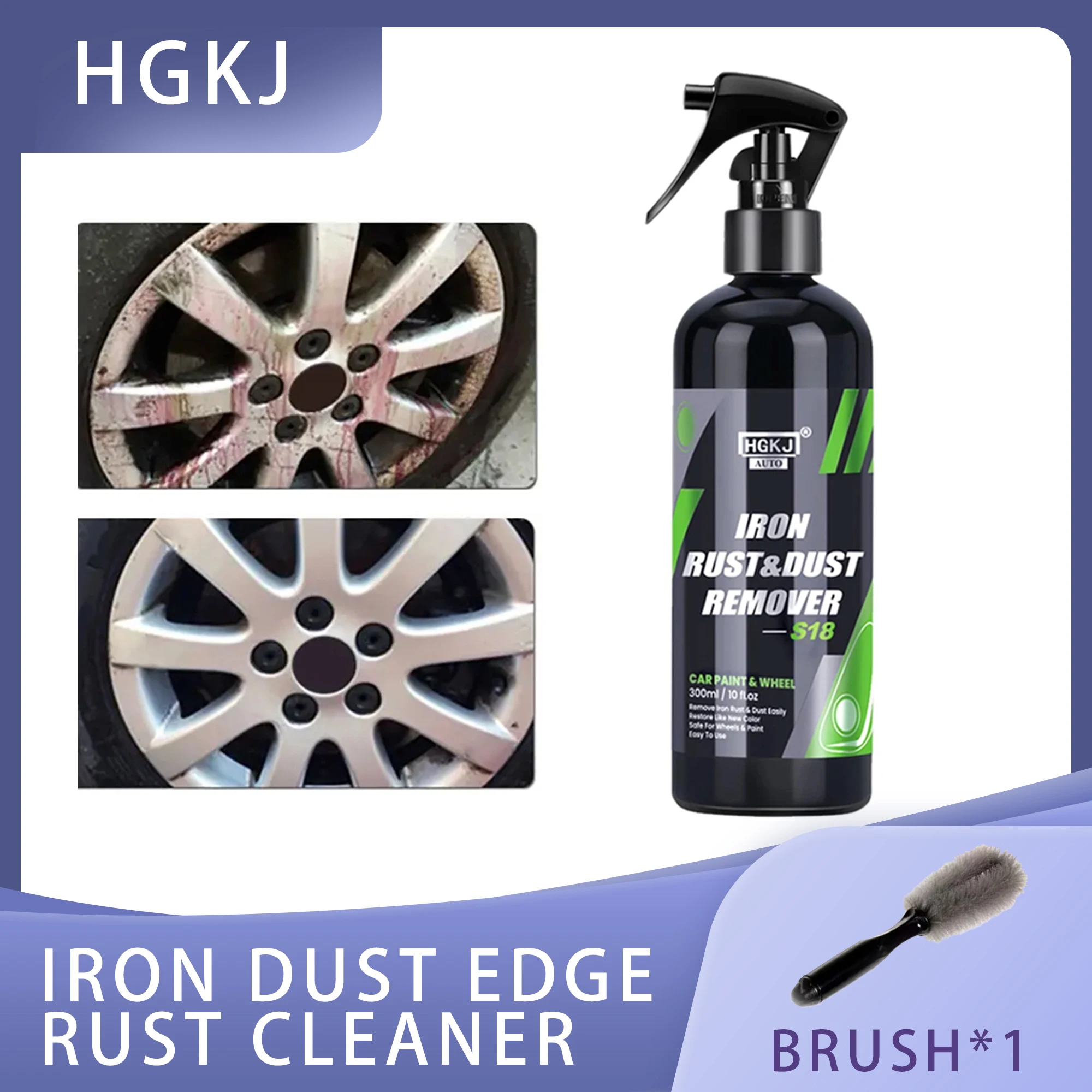 HGKJ S18 Automotive Wheel Hub Iron Powder Remover Protect Wheels and Brake Discs From Dust Wash Rim Rust Cleaner Car Care