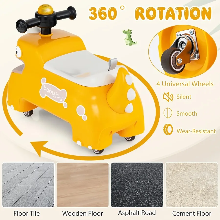 รถของเล่นเด็กหัดเดินแบบขี่, รถเลื่อนแบบเหยียบเท้าพร้อมที่เก็บของใต้เบาะ, ไฟ, เพลงและแตร, ล้ออเนกประสงค์ 4 ล้อ, รถสำหรับเด็ก