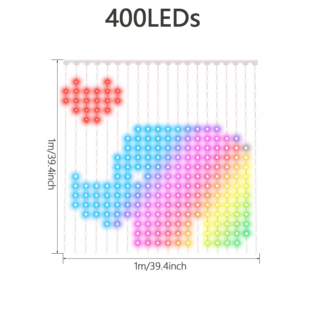 Smart Curtain Lights 400 LEDs Indoor Color Changing Lights Music Sync Dynamic DIY for Valentine's Party Decor Holiday Wedding