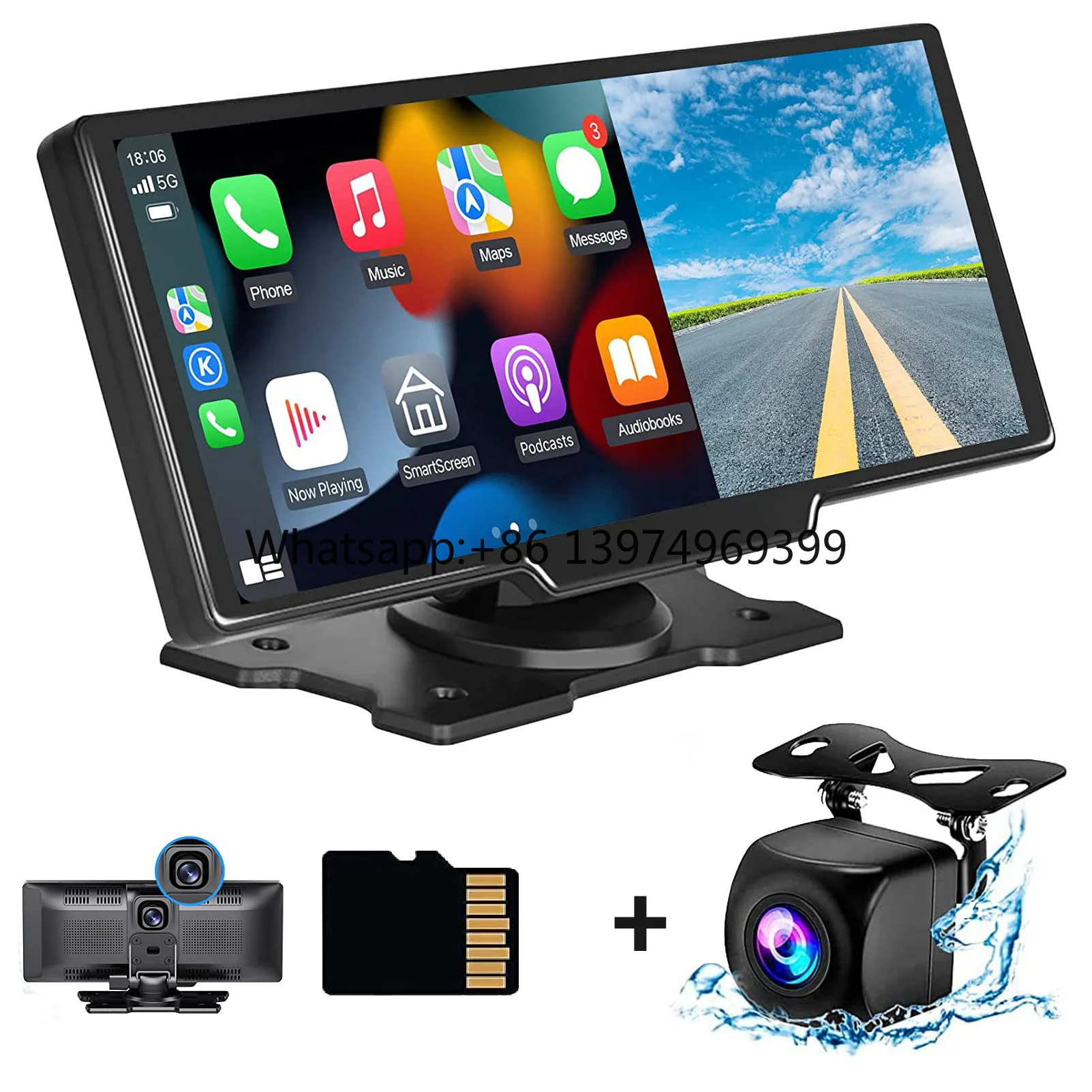 Car Smart Multimedia Dashboard Wireless Carplay Android Auto Touch Screen with Front Camera and DVR Function