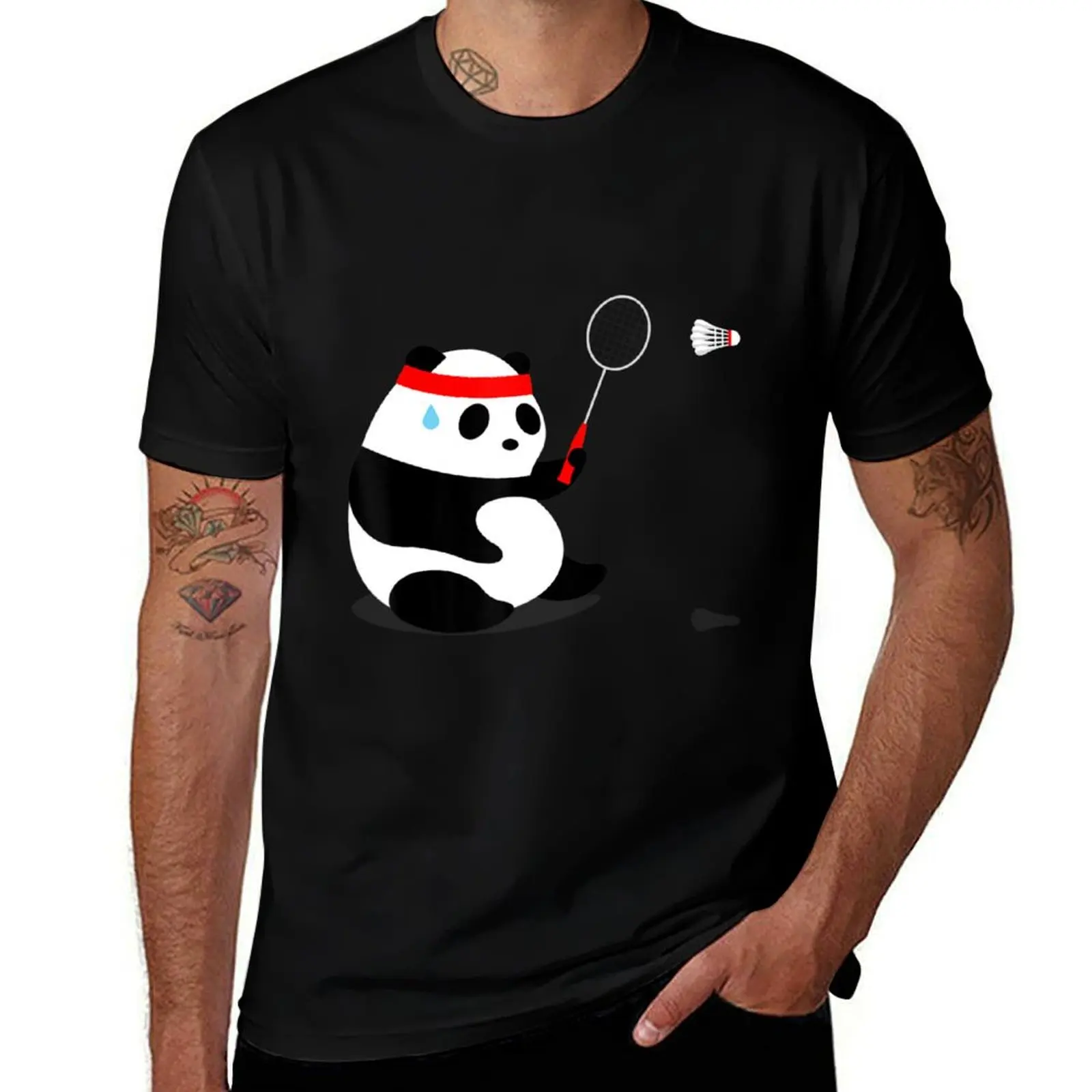 

Badminton Panda Getting Sweaty T-Shirt graphics topping shirts graphic plus size tops mens clothes