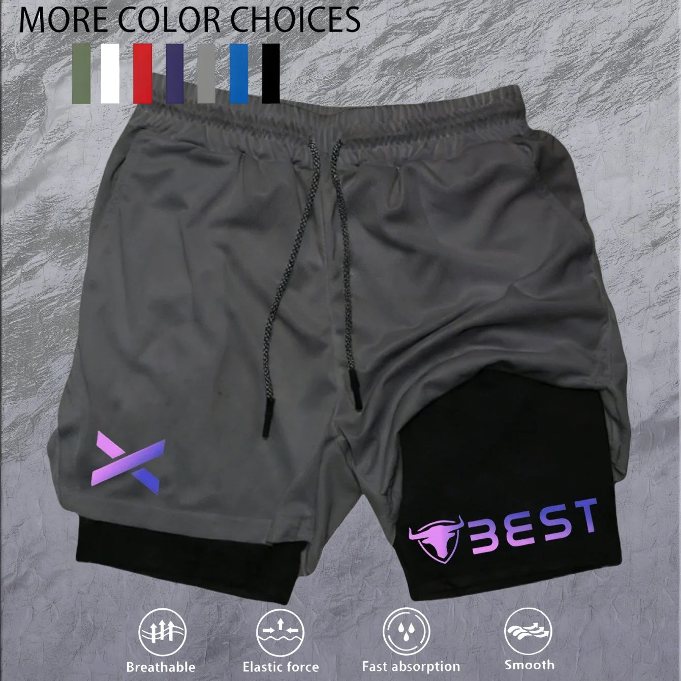 Herren Doppellagige Fitness-Shorts Männer Fitness-Studio-Training 2-in-1 Sportshorts Schnelltrocknende Workout-Jogging-Shorts Doppelschichtige Sommer-Shorts – Detail 13