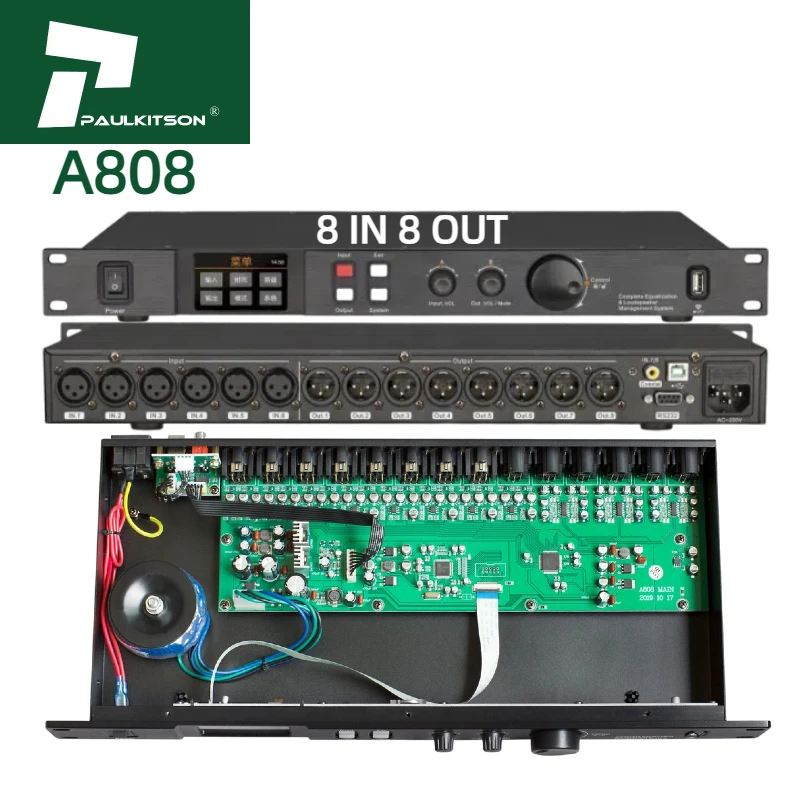 A808 Digital Audio Processor with Touchscreen 8 Speakers Management System Sound Equipment Made of Durable Metal