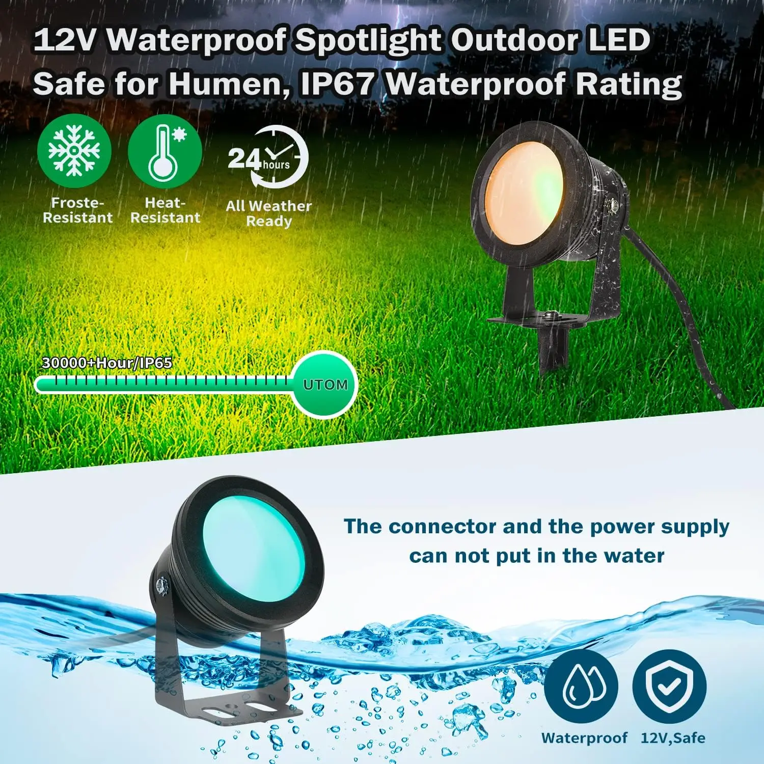 Smart Outdoor Lights,15W Halloween Lights With Us Plug,12V App Control Spotlight With Waterproof,Dimmable Spot Lights With