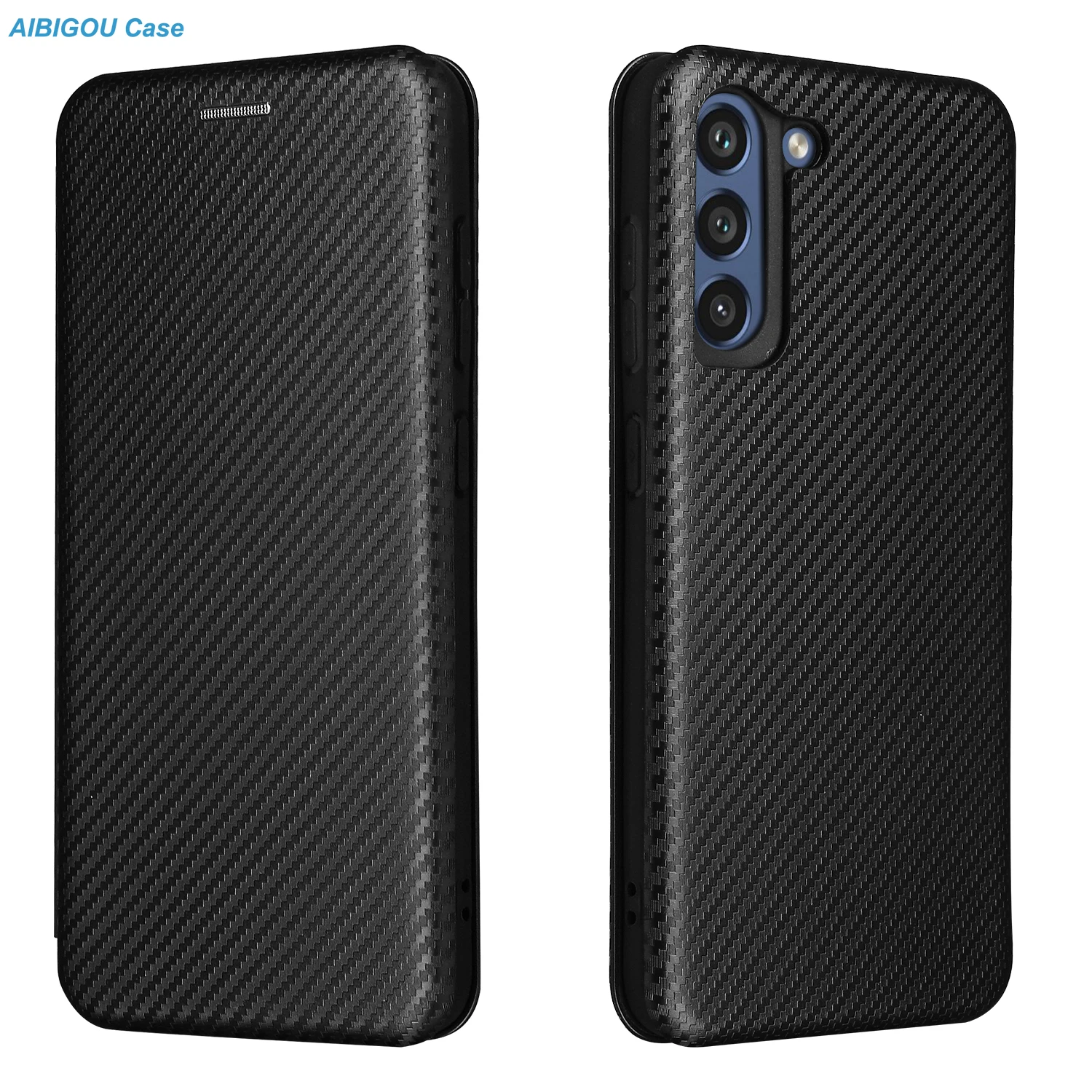 S26 S24 S23 S22 Ultra S25 EDGE Luxus-Lederhülle Carbonfaser-Optik Buchhülle Vollständige Abdeckung für Samsung S22 S20 S21 S23 S24 S25 FE Taschen